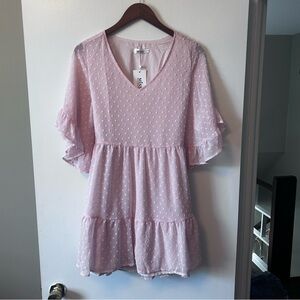 Pink Ruffled V-Neck Dress